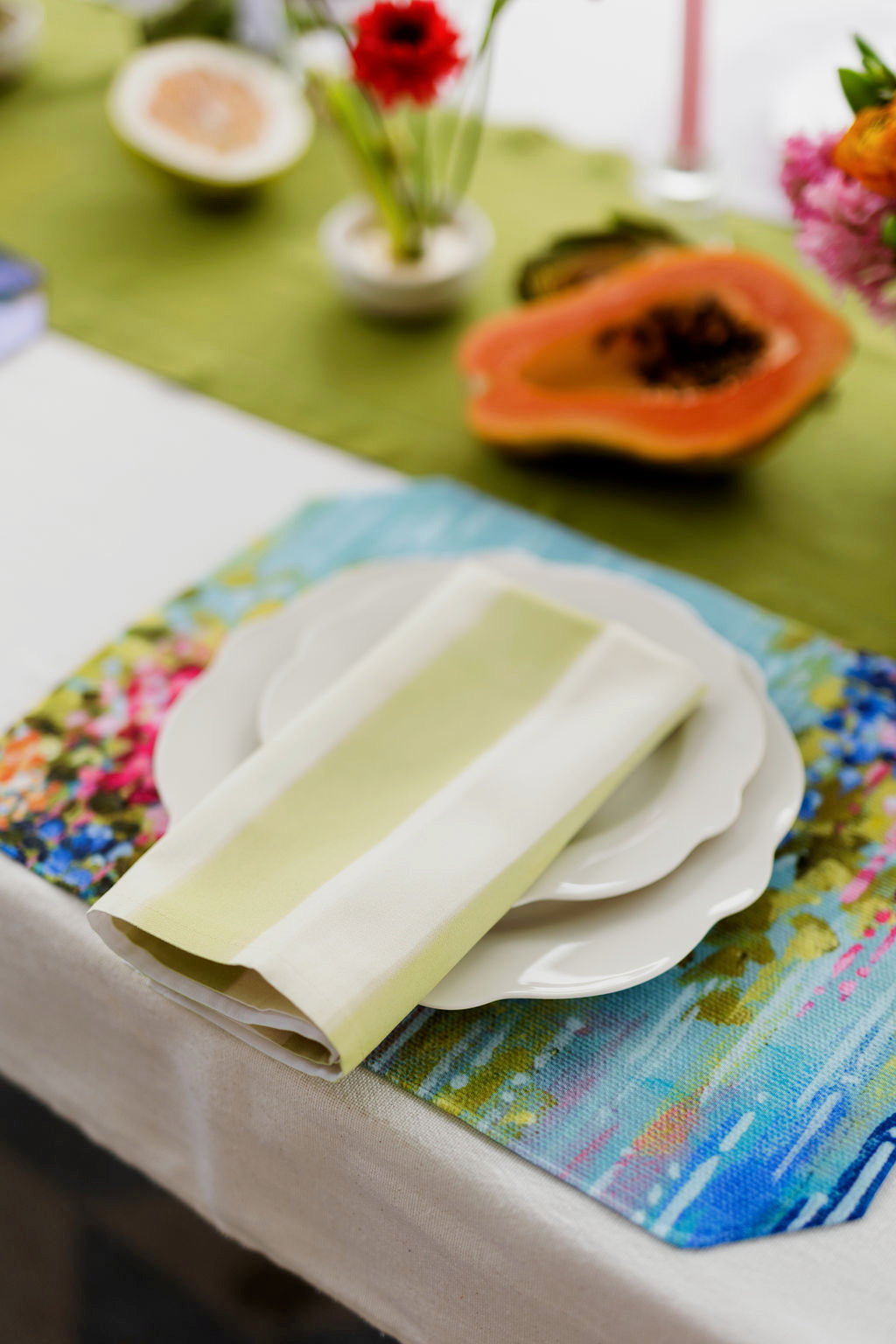 Esplanade Stripe in Avocado Green Dinner Napkins | Set of 4