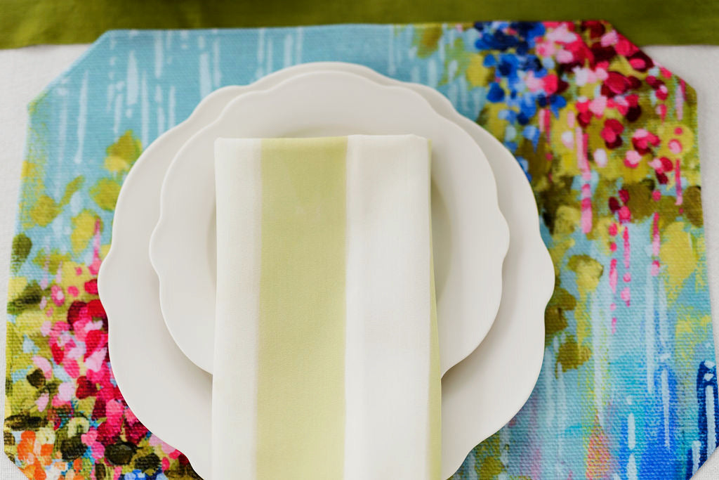 Esplanade Stripe in Avocado Green Dinner Napkins | Set of 4